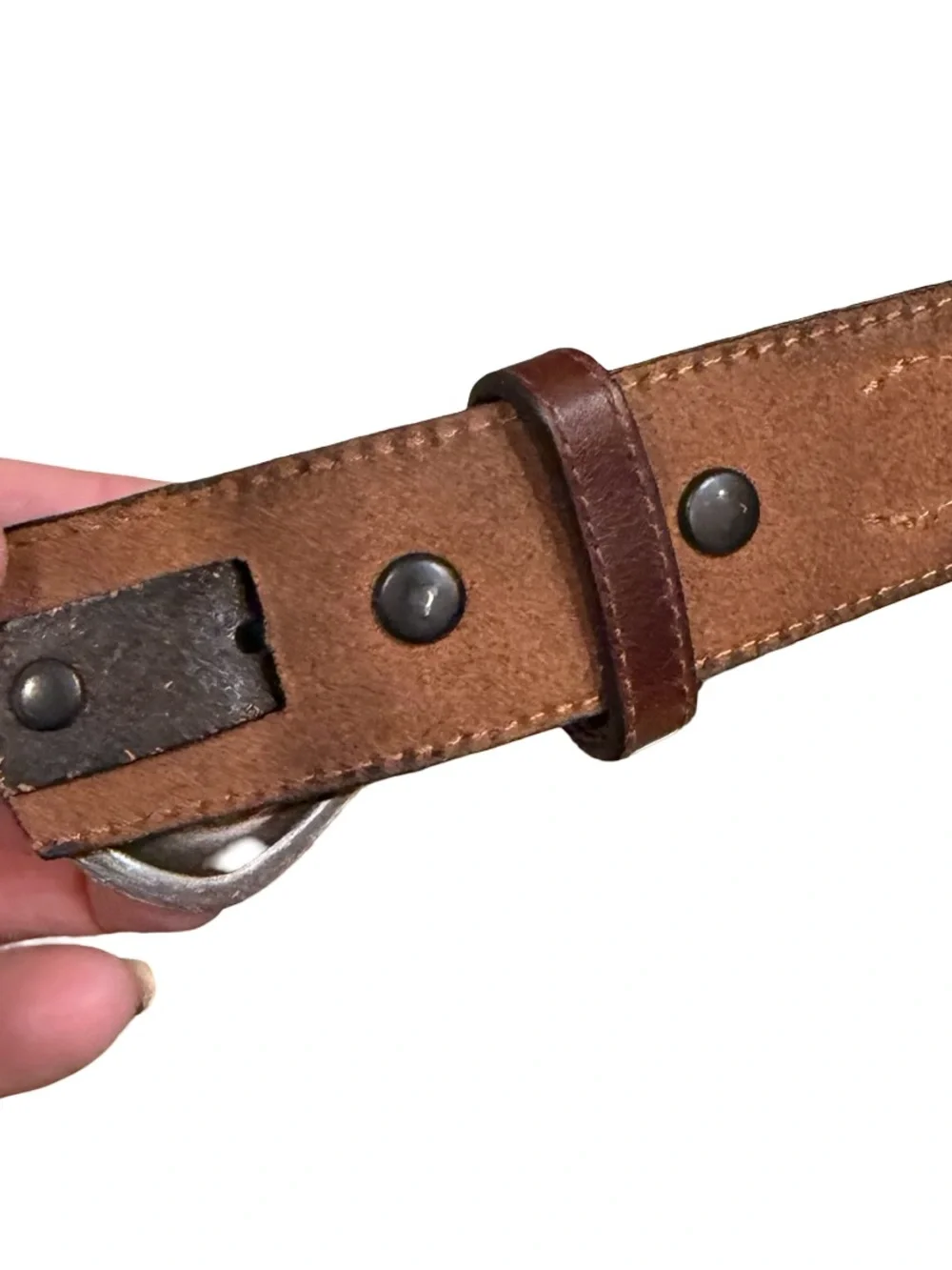 Men's Brown Leather Western Belt with Ornate Two-Tone Buckle